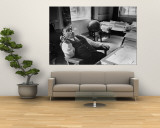 Mayor Fiorello LaGuardia Blowing Smoke Rings Sitting at Desk in His Office Wall Mural by William C. Shrout