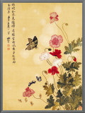 Corn Poppy and Butterflies, 1702 Framed Canvas Print by Ma Yuanyu