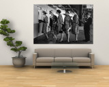 5 Models Wearing Fashionable Dress Suits at a Race Track Betting Window, at Roosevelt Raceway Wall Mural by Nina Leen