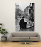 Young Artist Paints Sacre Coeur from the Ancient Rue Narvins Wall Mural by Ed Clark
