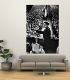 President John Kennedy Next to His Wife Jacqueline Overlooking Crowd Attending His Inaugural Ball Mural por Paul Schutzer