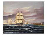 The U.S. Frigate United States and the Captured H. B. M. Frigate Macedonian Off Sandy Hook reproduction procédé giclée par Thomas Chambers