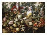 The Four Elements: A Greengrocer's Stall with the Flight Into Egypt Beyond Giclee Print by Joachim Beuckelaer