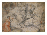 Saint George and the Dragon. Red and Black Chalk reproduction procédé giclée par Francesco Salviati