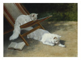 Two White Persian Cats with a Ladybird by a Deckchair, 19th Century Impressão giclée por Arthur Heyer