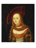 Portrait of a Young Girl, Half Length, Wearing Green and Gold Costume with a Red Hat Lámina giclée por Lucas Cranach the Elder