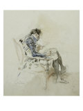 Gentleman Seated in Armchair Reading Book and Smoking Pipe, 19th Century reproduction procédé giclée par Giovanni Boldini