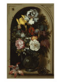 Irises, Roses, and Lilies of the Valley and Other Flowers in a Glass Vase in a Niche, 1621 Reproduction procédé giclée par Balthasar van der Ast