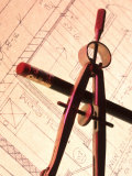 Blueprint Pencil Compass Still Life Conceptual Fotografie-Druck