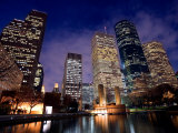 River Along Downtown Houston, Texas with High-Rise Buildings and Skyscrapers Lámina fotográfica