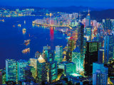 Aerial View of City Skyline in Hong Kong, China at Night Lámina fotográfica Aerial View of City Skyline in Hong Kong, China at Night Lámina fotográfica