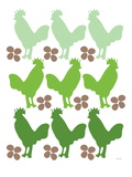Green Chicken Family Print by Avalisa 