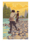 Eugene, Oregon, Women Fly Fishing Scene Prints