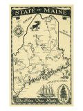 Maine, Highway Map of the Pine Tree State Scene Poster