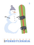 Camelback, Pennsylvania, Snowman with Snowboard Posters