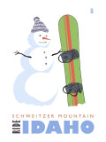 Schweitzer Mountain, Idaho, Snowman with Snowboard Posters