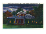 Virginia, Exterior View of the Monticello at Night near Charlottesville Art
