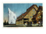 Exterior View of Old Faithful Inn and Geyser, Yellowstone National Park, Wyoming Photo