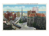 Buffalo, New York, Aerial View of St. Paul's Episcopal Cathedral and Shelton Square Prints