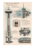 Seattle, WA, Space Needle Technical Drawing Posters