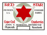 Plymouth, Massachusetts, Red Star Brand Cape Cod Cranberry Label Prints