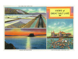 Utah, Scenic Views from Great Salt Lake, Salt Beds, Black Rock, Swimmers Posters