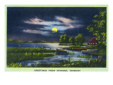Windsor, Vermont, Moonlit View of Home by the Water Posters