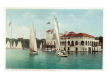Detroit, Michigan, View of Belle Isle Park, Boat Club, Several Sailboats on the Water Posters