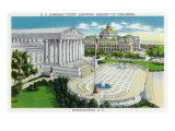 Washington DC, Exterior Views of the US Supreme Court House and Library of Congress Prints