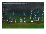 Centralia, Illinois, Lake Centralia-Salem Oil Field Night View of the Oil Drill Towers Posters