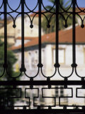 Palms and Red-roofed Buildings Through Iron Grillwork, Lisbon, Portugal Photographic Print by John & Lisa Merrill