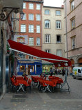 Cafe on Cobblestone Street, Rhone-Alps, Lyon, France Photographic Print by Lisa S. Engelbrecht