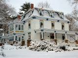 Victorian Home with Snow on Holiday Wreaths, Reading, Massachusetts, USA Photographic Print by Lisa S. Engelbrecht