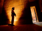 Hieroglyphs on Temple Walls and Visitor, Temple of Philae, Philae, Aswan, Egypt Photographic Print by Cindy Miller Hopkins