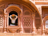 Man in Window of Fort Palace, Jodhpur at Fort Mehrangarh, Rajasthan, India Photographic Print by Bill Bachmann
