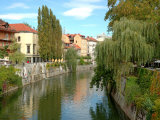 Colorful Buildings along Ljublianica River, Ljubljana, Slovenia Photographic Print by Lisa S. Engelbrecht