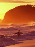 Surfer at Sunset, St Kilda Beach, Dunedin, New Zealand Photographic Print by David Wall