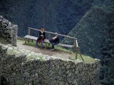 Visitors Rest Overlooking the Steep Valley Walls, Machu Picchu, Peru Photographic Print by Cindy Miller Hopkins