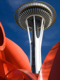 Space Needle with Olympic Iliad Sculpture, Seattle Center, Seattle, Washington, USA Photographic Print by Jamie & Judy Wild