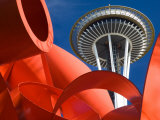 Space Needle with Olympic Iliad Sculpture, Seattle Center, Seattle, Washington, USA Photographic Print by Jamie & Judy Wild