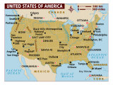 Map of United States of America, United States, North America Lámina fotográfica