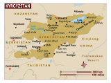 Map of Kyrgyzstan, Central Asia Lámina fotográfica