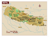Map of Nepal, Indian Sub-Continent Photographic Print