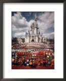 Walt Disney Characters and Park Staff Posing En Masse in Front of Cinderella's Castle  Prints by Yale Joel