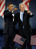 President-Elect Barack Obama and VP Joe Biden after Acceptance Speech, Nov 4, 2008 Photographic Print