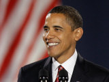 President-Elect Barack Obama Smiles During Acceptance Speech, Nov 4, 2008 Photographie