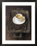 A Cup of Espresso on a Wooden Bowl with Coffee Beans Affiches par Anita Oberhauser