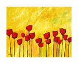 Red Flowers On Yellow Giclee Print by Patty Baker