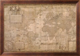 Map World-Antique Paper 1500's Prints by Gerardus Mercator