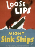 American WWII Poster, Loose Lips Might Sink Ships Lámina fotográfica American WWII Poster, Loose Lips Might Sink Ships Lámina fotográfica